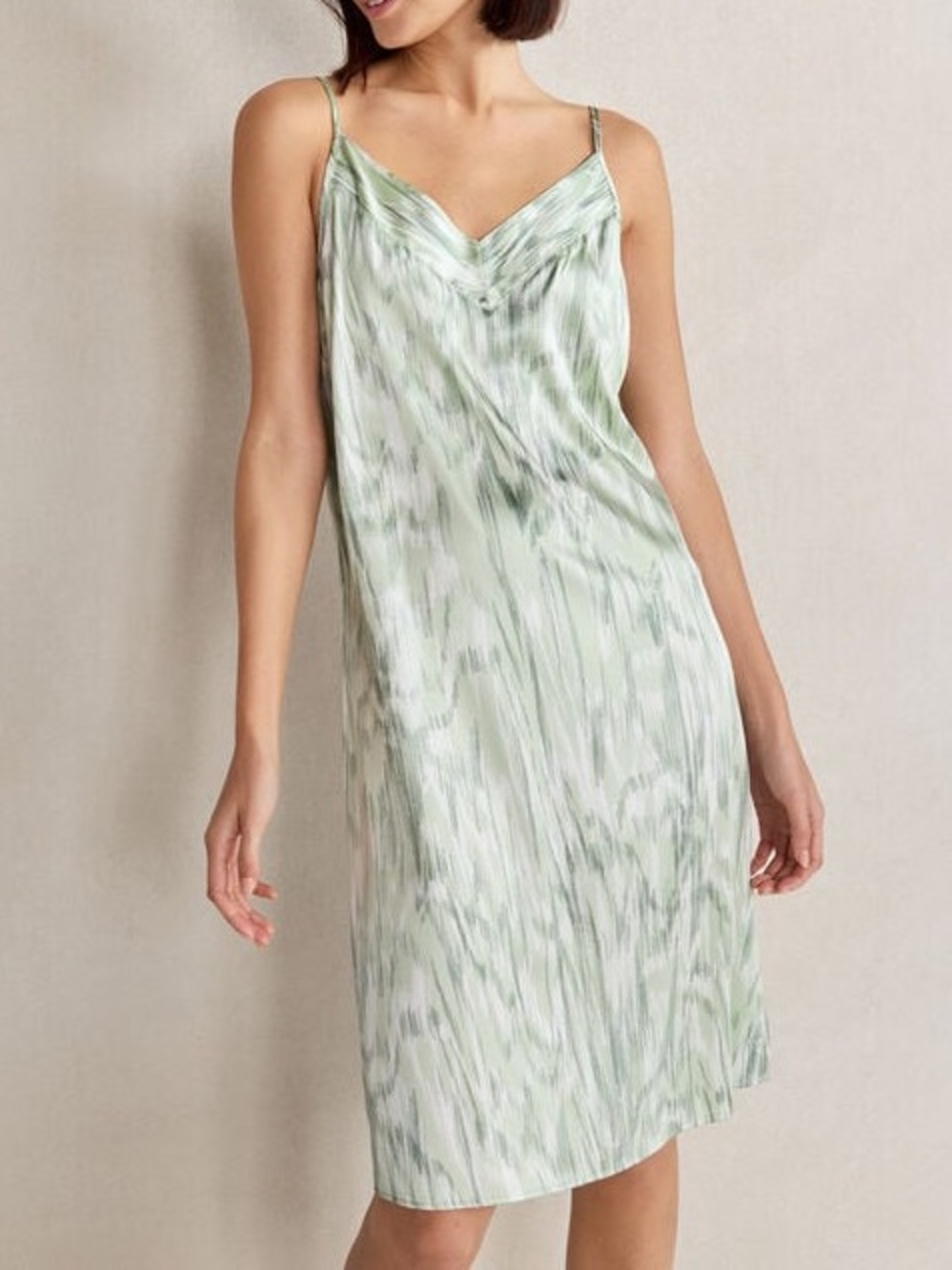 Haven Well Within Washable Silk Tulum Print Chemise Dress Sage Mist Size Small